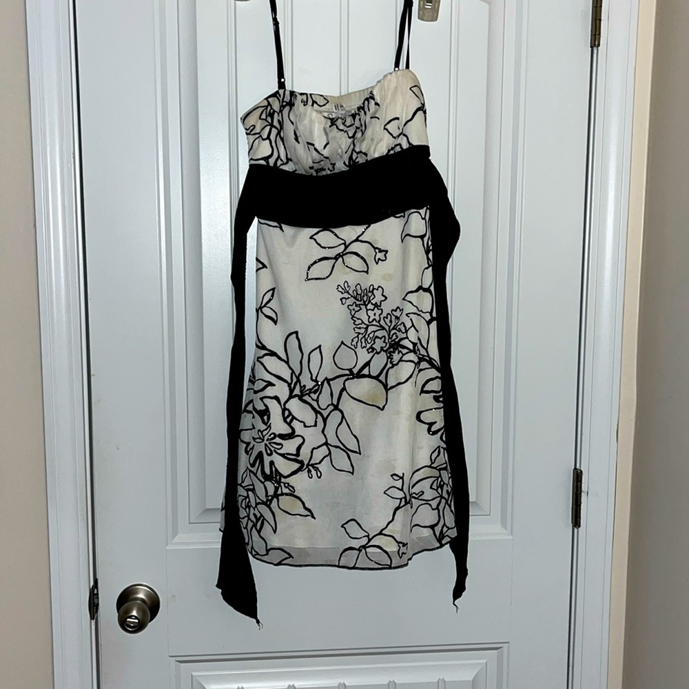 Speechless Dress Womens Medium White Black Floral Pattern Spaghetti Strap Mini